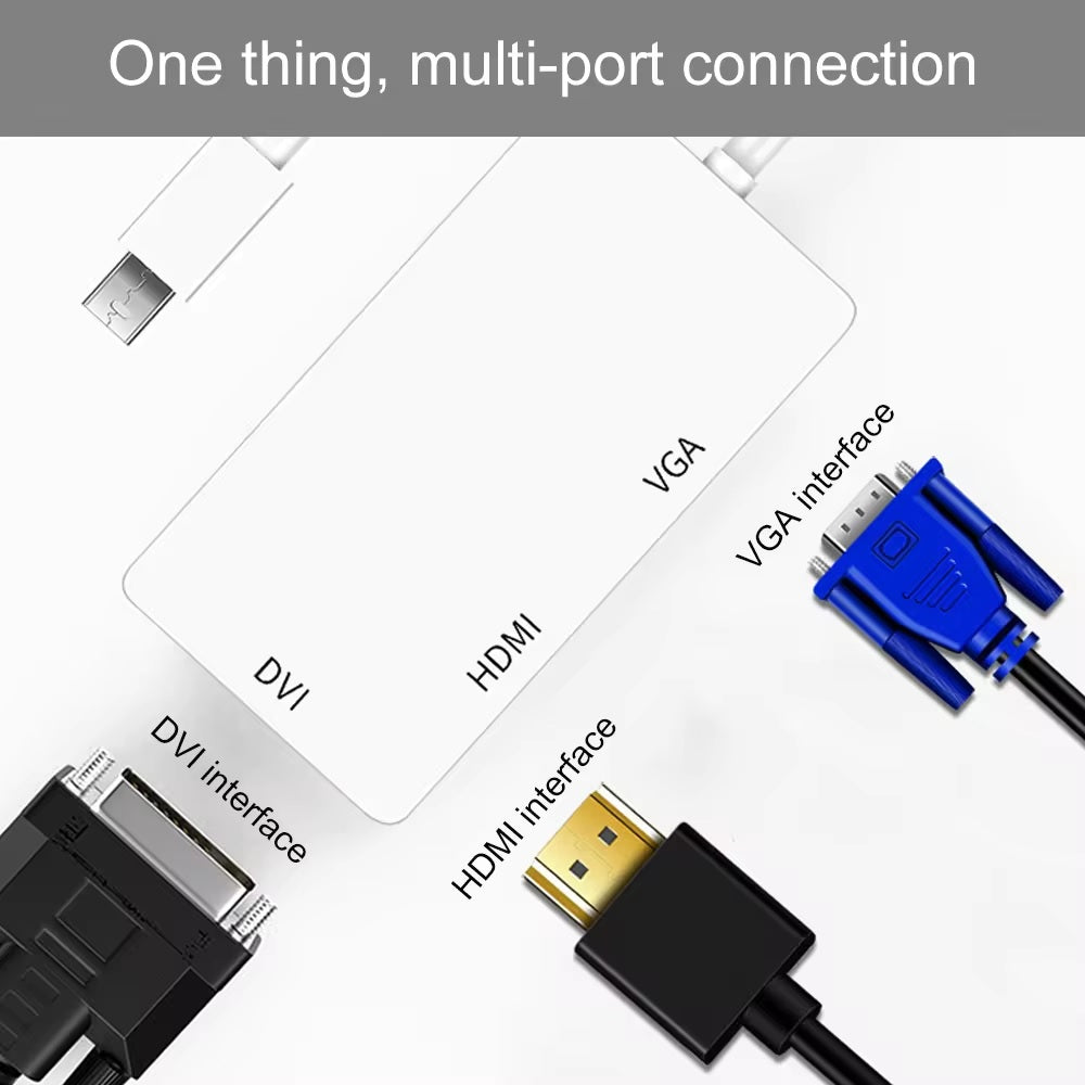 Convertor Mini DP DREIKS 3 în 1 - HDMI DVI VGA 1080p Compact