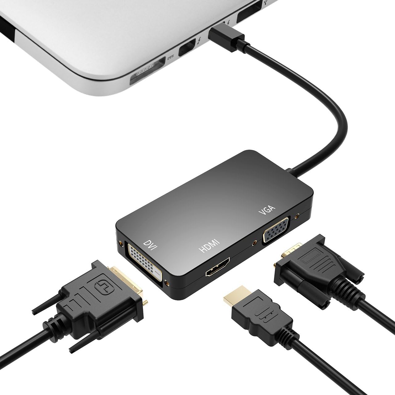 Convertor Mini DP DREIKS 3 în 1 - HDMI DVI VGA 1080p Compact