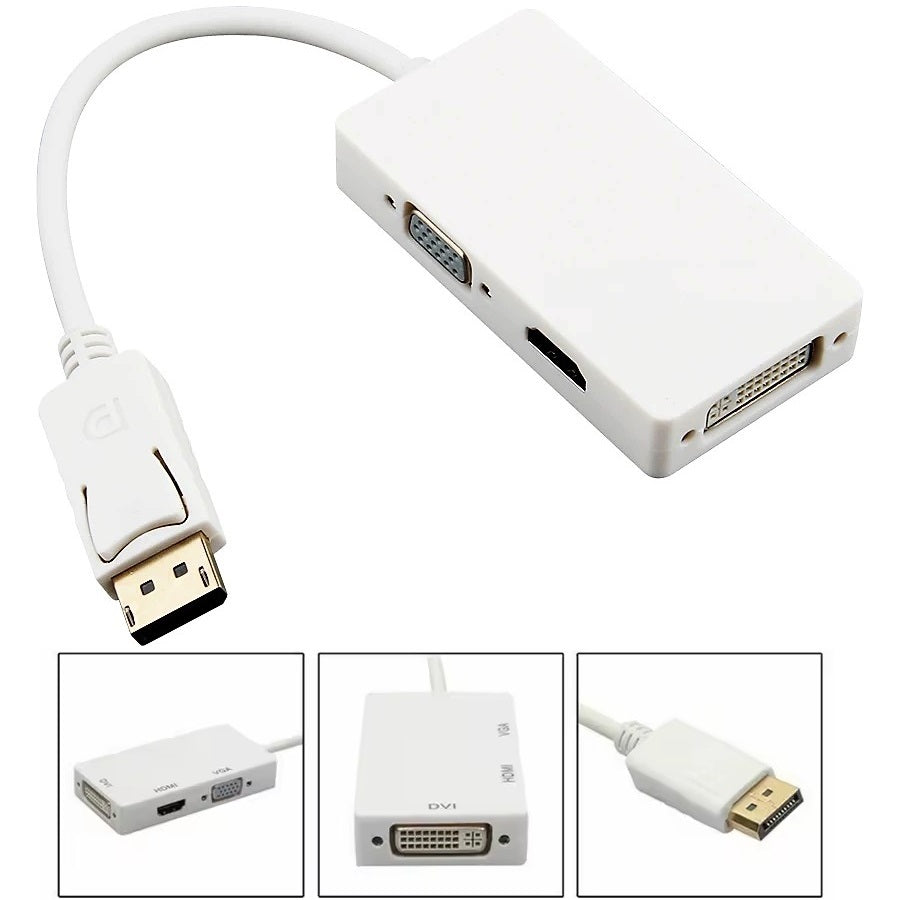 Convertor DisplayPort DREIKS 3 în 1 - rezoluție 1080p Ieșire HDMI DVI VGA pentru monitoare