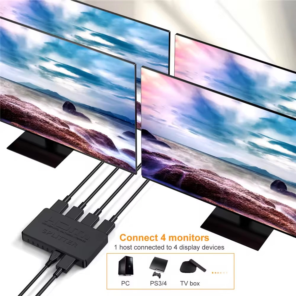 Splitter HDMI DREIKS 1x4 cu oglindire - Patru ieșiri, 4K 30 Hz, 1080p 60 Hz, portabil