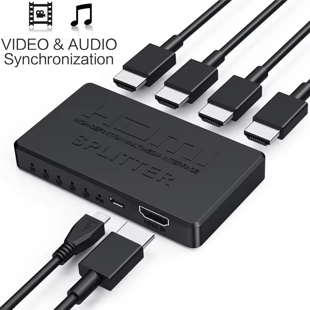 Splitter HDMI DREIKS 1x4 cu oglindire - Patru ieșiri, 4K 30 Hz, 1080p 60 Hz, portabil