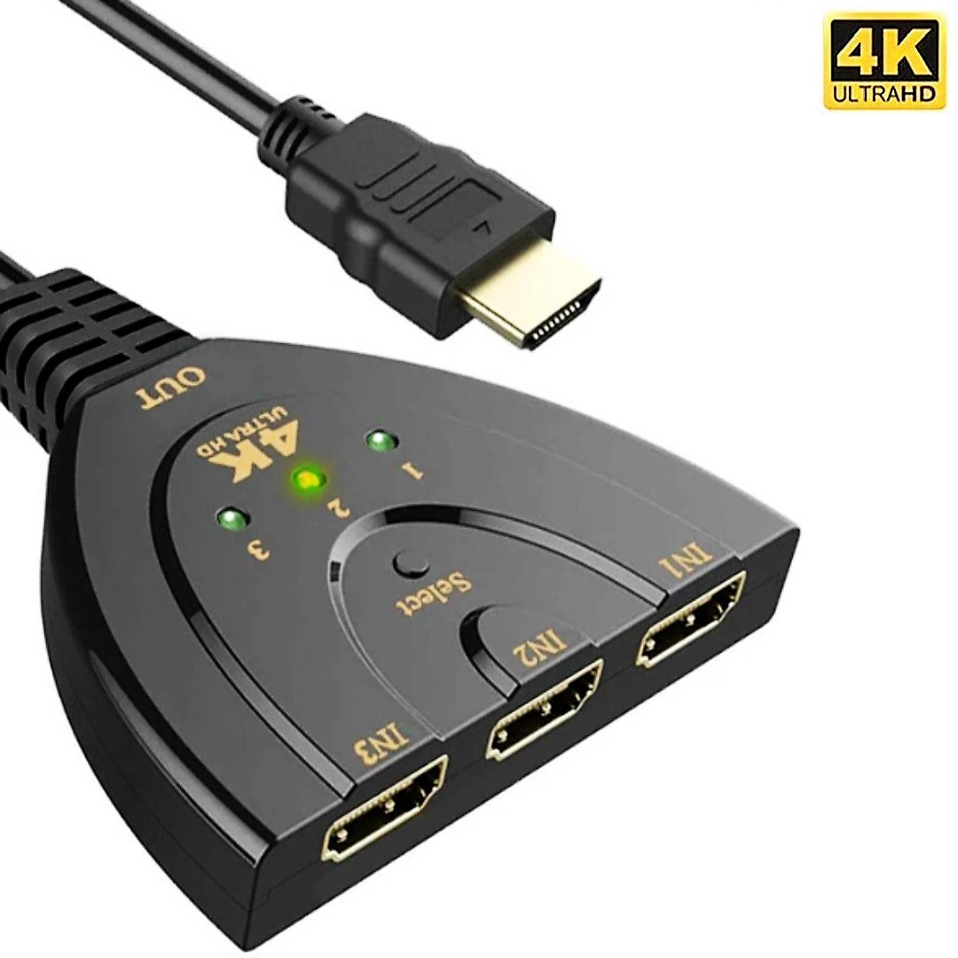 DREIKS HDMI Switch 3in1 Intelligente Erkennung - 3 Eingänge, HDMI-Stromversorgung, Kompaktes Design