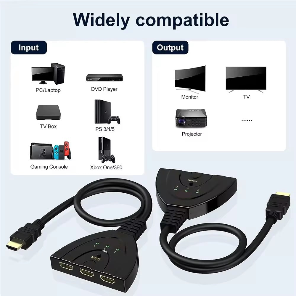 DREIKS HDMI Switch 3in1 Intelligente Erkennung - 3 Eingänge, HDMI-Stromversorgung, Kompaktes Design