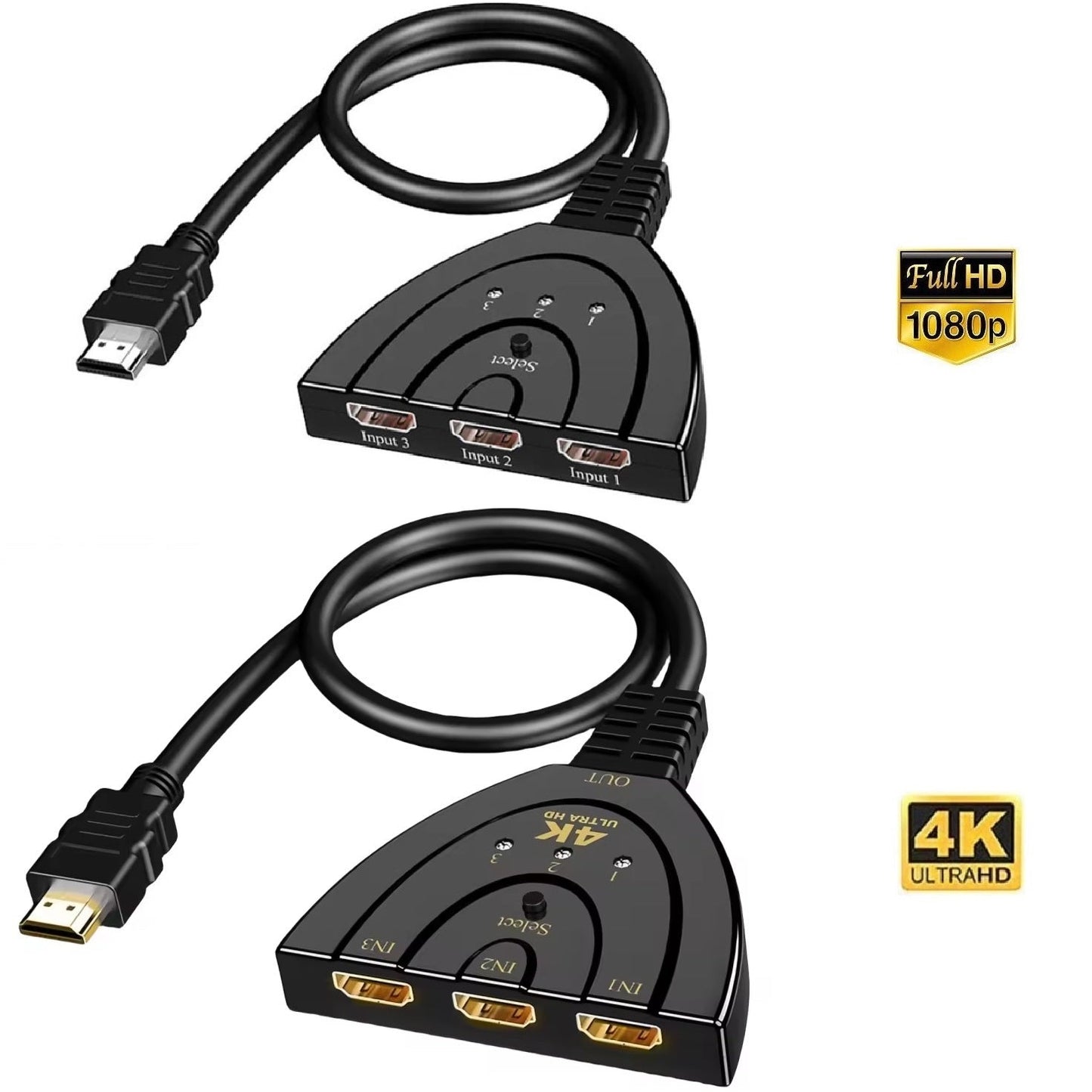 DREIKS HDMI Switch 3in1 Intelligente Erkennung - 3 Eingänge, HDMI-Stromversorgung, Kompaktes Design