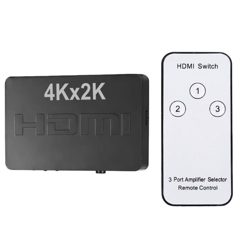 Comutator HDMI DREIKS 3X1 cu telecomandă - 3 intrări 1 ieșire 4Kx2K@30Hz Nu necesită alimentare