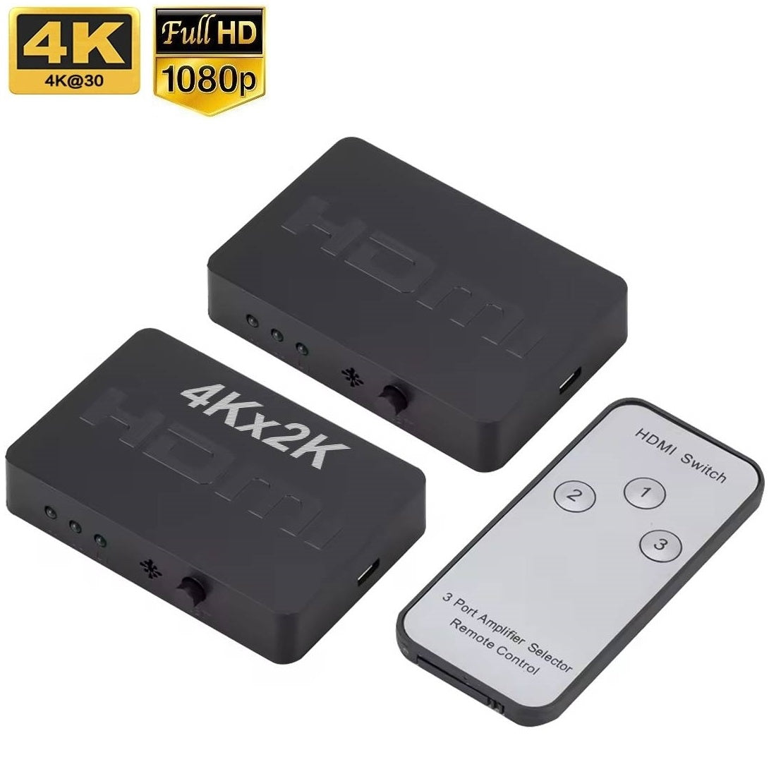 Comutator HDMI DREIKS 3X1 cu telecomandă - 3 intrări 1 ieșire 4Kx2K@30Hz Nu necesită alimentare
