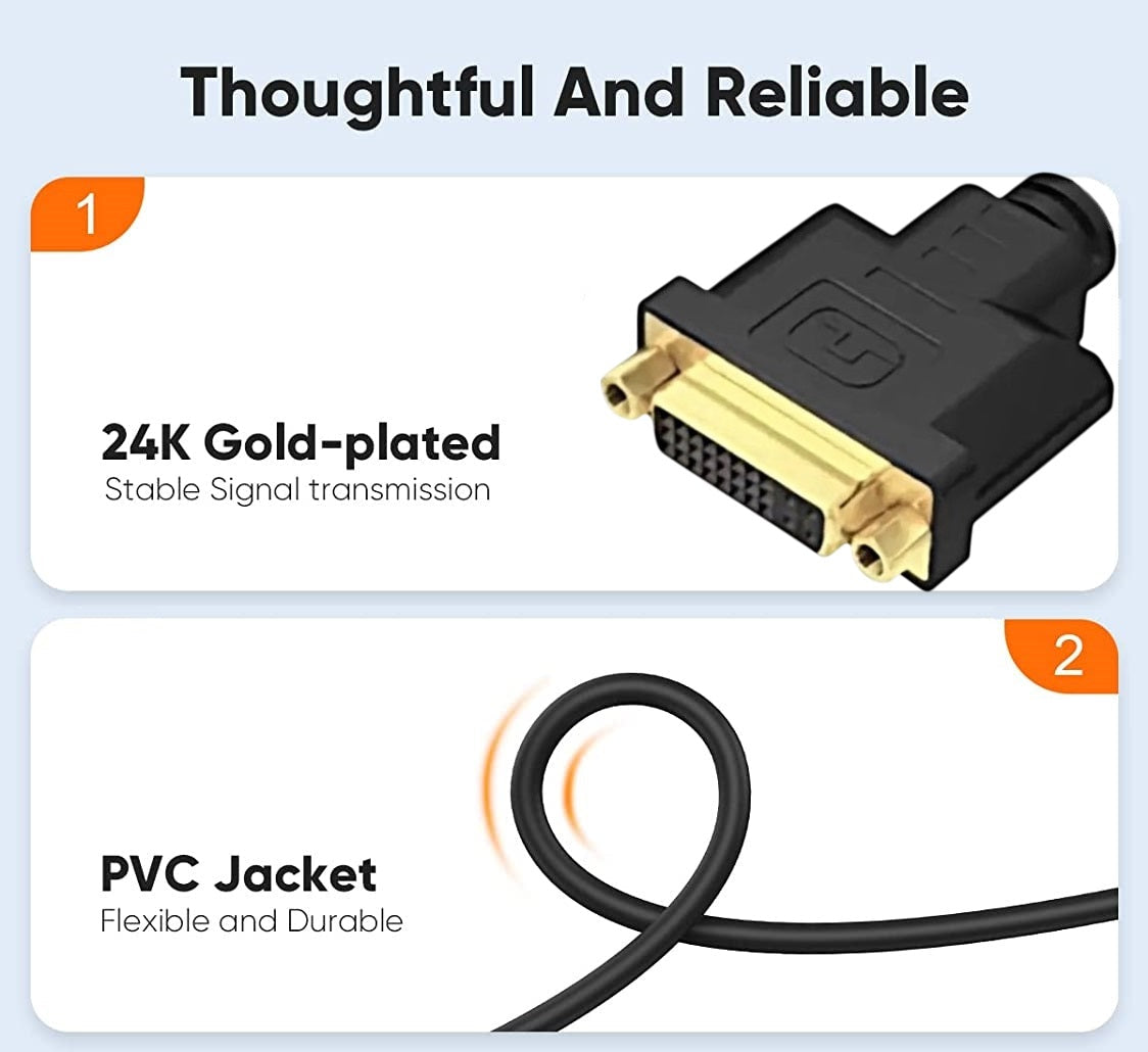 DREIKS Bidirektionales HDMI Zu DVI Adapterkabel - Bidirektional, 1080p, 24K Goldkontakte