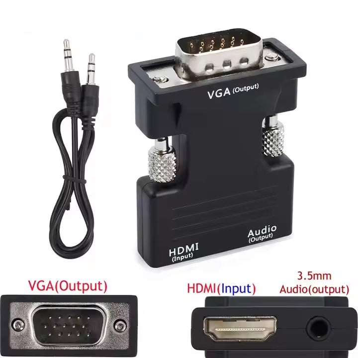 DREIKS HDMI Zu VGA Konverter - Auflösung 1080p60Hz, Audio 3,5 mm, Kompakte Bauform