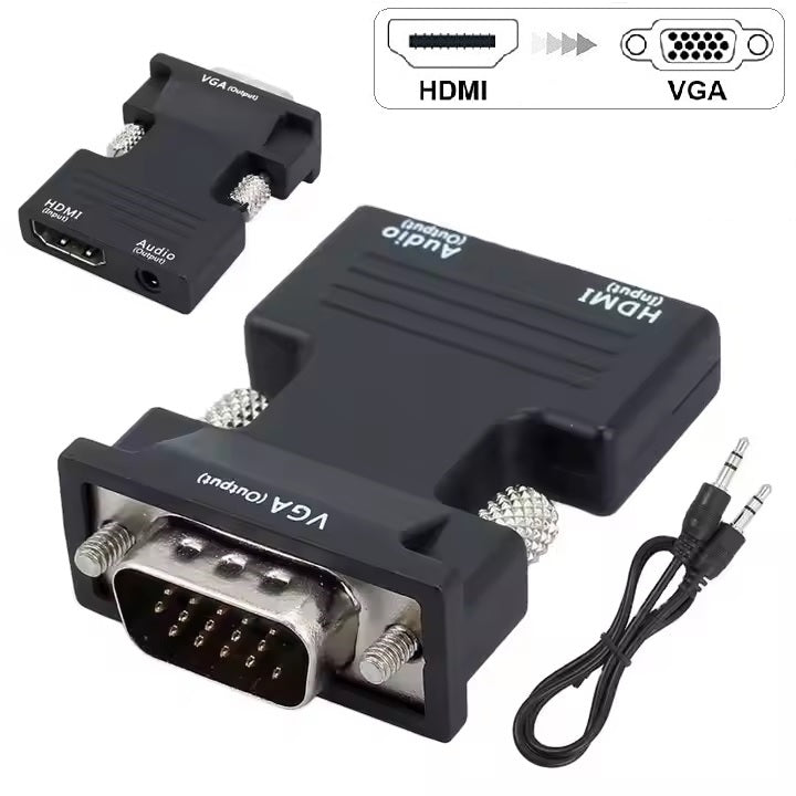 DREIKS HDMI Zu VGA Konverter - Auflösung 1080p60Hz, Audio 3,5 mm, Kompakte Bauform