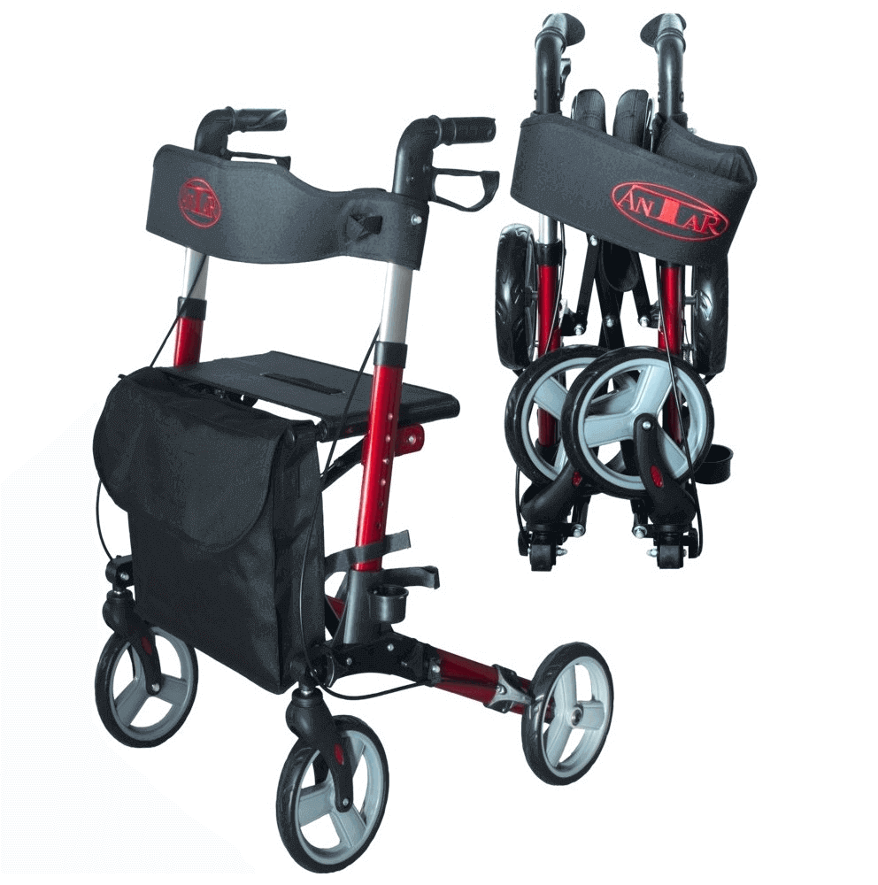 Rollator de călătorie ușor Antar AT51006 - Rollator pliabil din aluminiu pentru seniori | Ideal pentru călătorii 