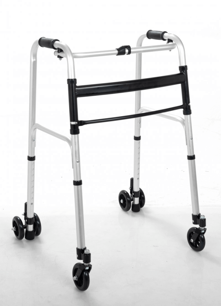 Cadru de mers pliabil cu 4 roți – 85–102,5 cm, 110 kg