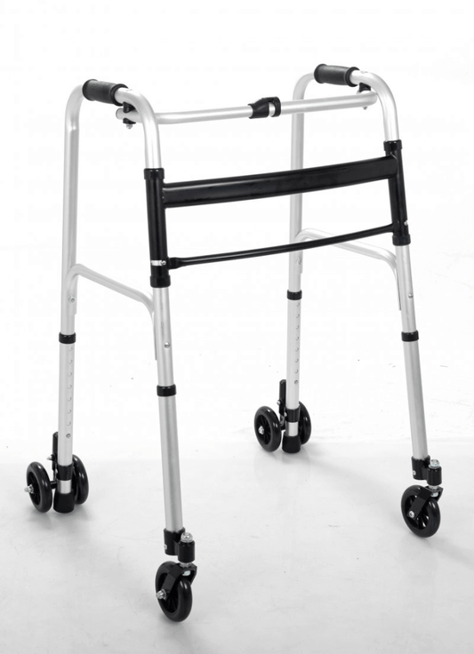 Cadru de mers pliabil cu 4 roți – 85–102,5 cm, 110 kg