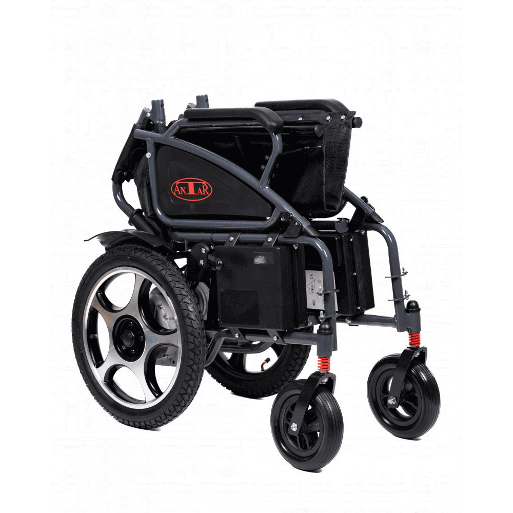 Scaun cu rotile electric confortabil cu control pentru însoțitor, pliabil