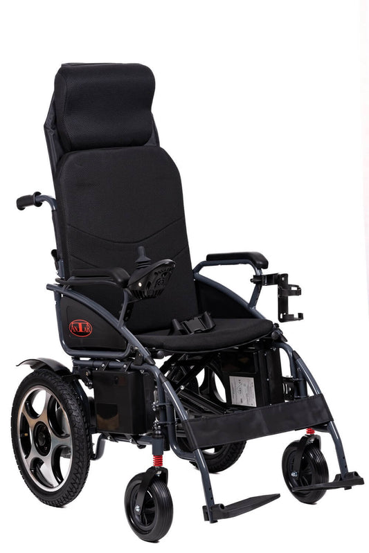 Scaun cu rotile electric cu scaun confortabil și suspensie, pliabil – autonomie 25 km, 6 km/h