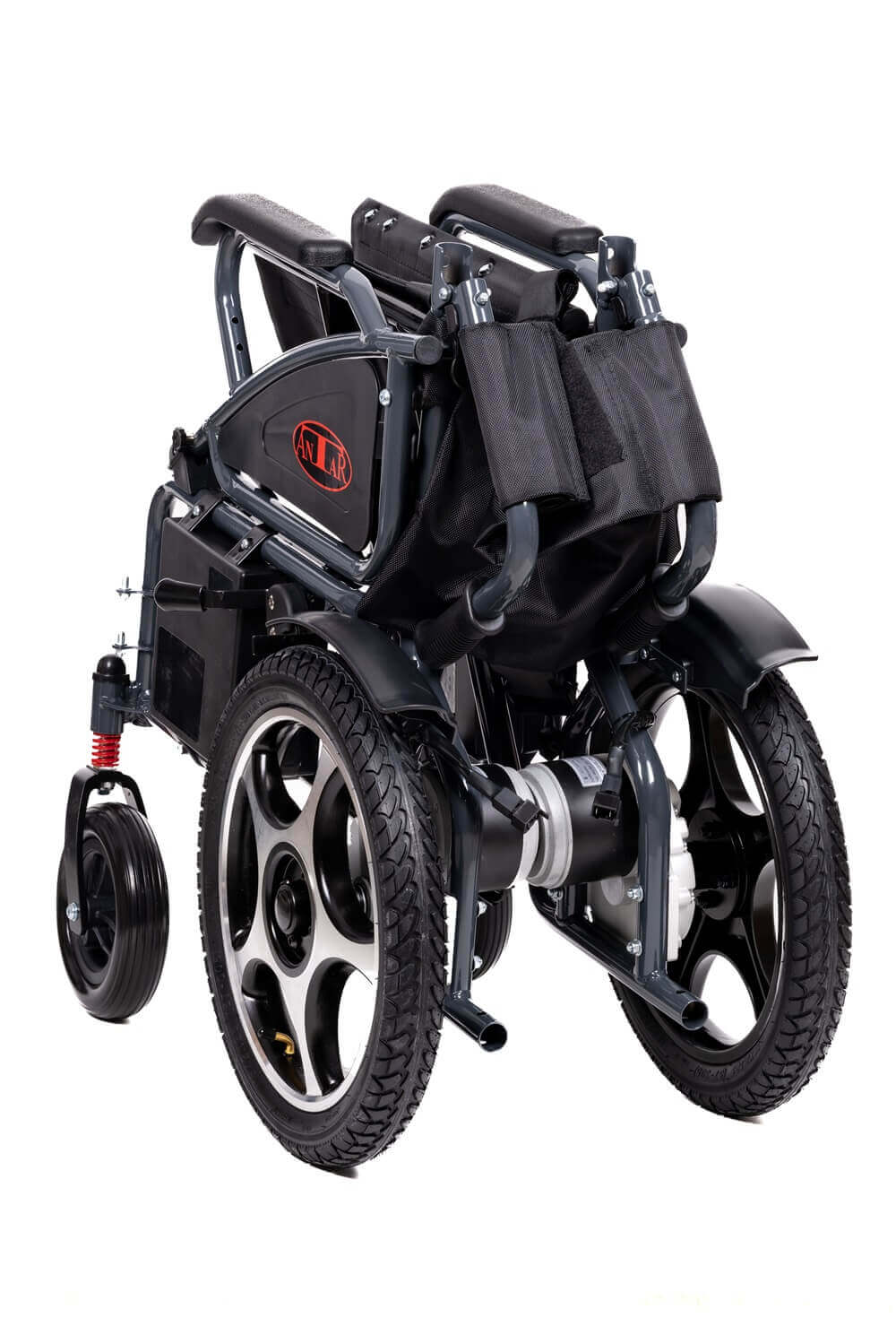 Scaun cu rotile electric cu scaun confortabil și suspensie, pliabil – autonomie 25 km, 6 km/h