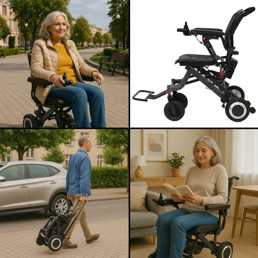 Scaun cu rotile pliabil electric din carbon, ușor de pliat, până la 120 kg – AT52325