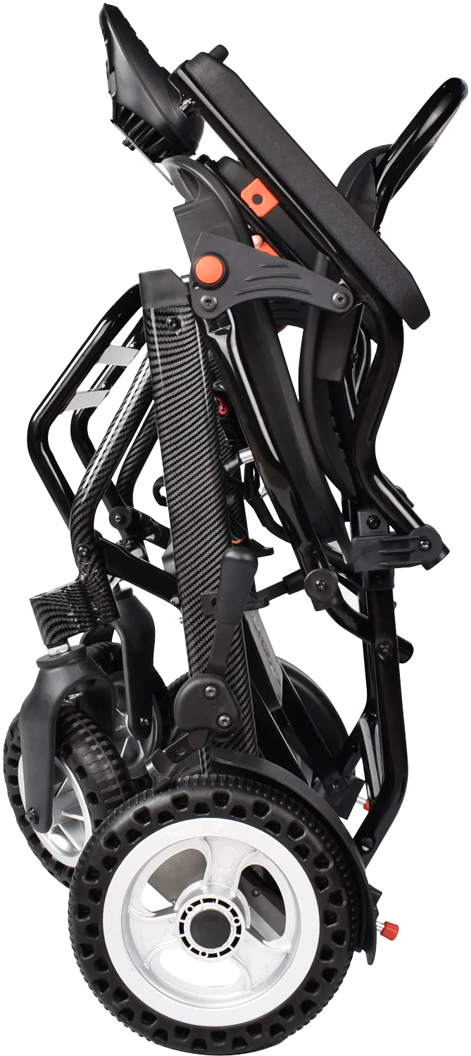 Scaun cu rotile pliabil electric din carbon, ușor, autonomie 9–15 km, 13,9 kg