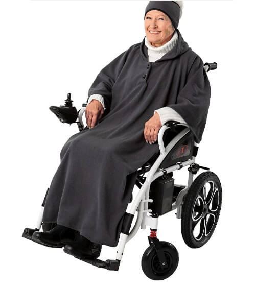 Poncho din fleece pentru scaun cu rotile cu glugă – călduros, ușor, lavabil