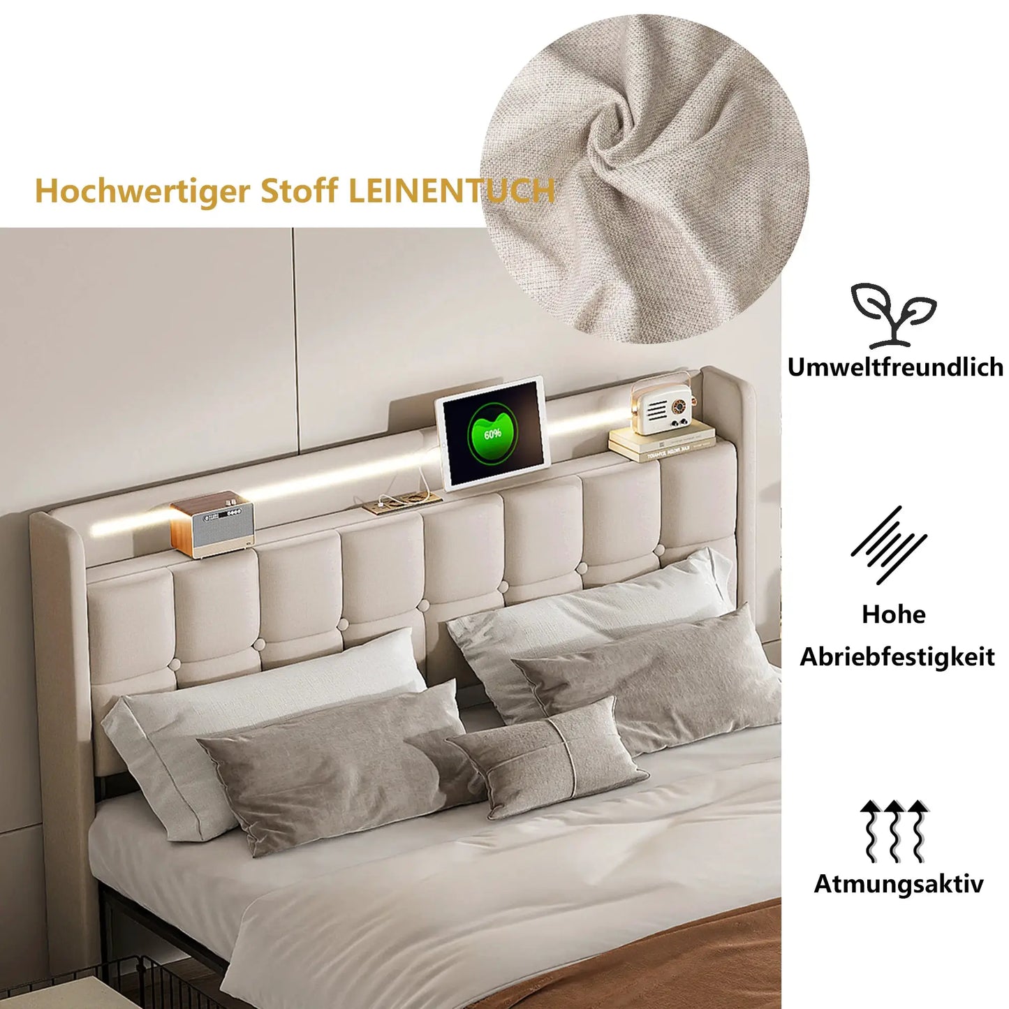 Doppelbett 160x200 cm Mit LED-Beleuchtung Und 4 Schubladen