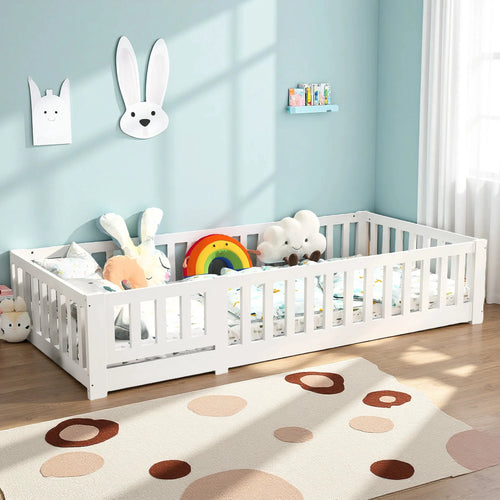 Kinderbett Massivholz 90x200 cm Lattenrost Mit Schutzgittern Weiß