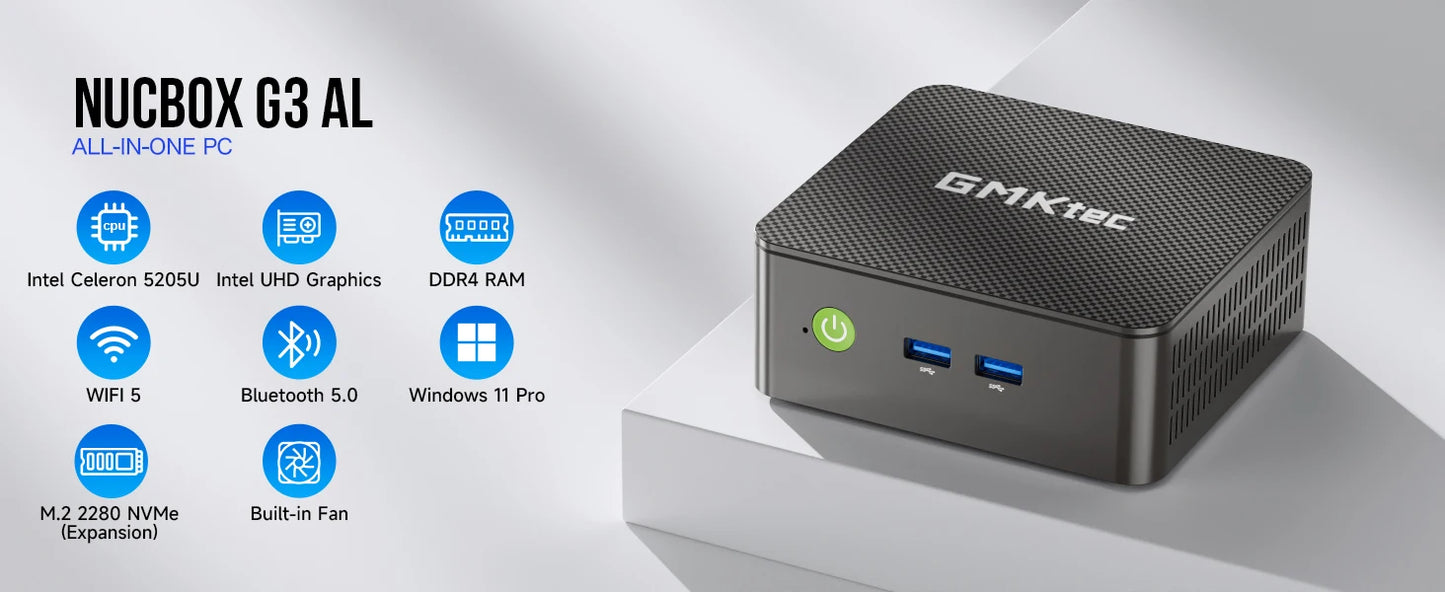 GMKtec G3 AL Mini-PC - 8 GB RAM, 256 GB ROM, 1,9 GHz CPU