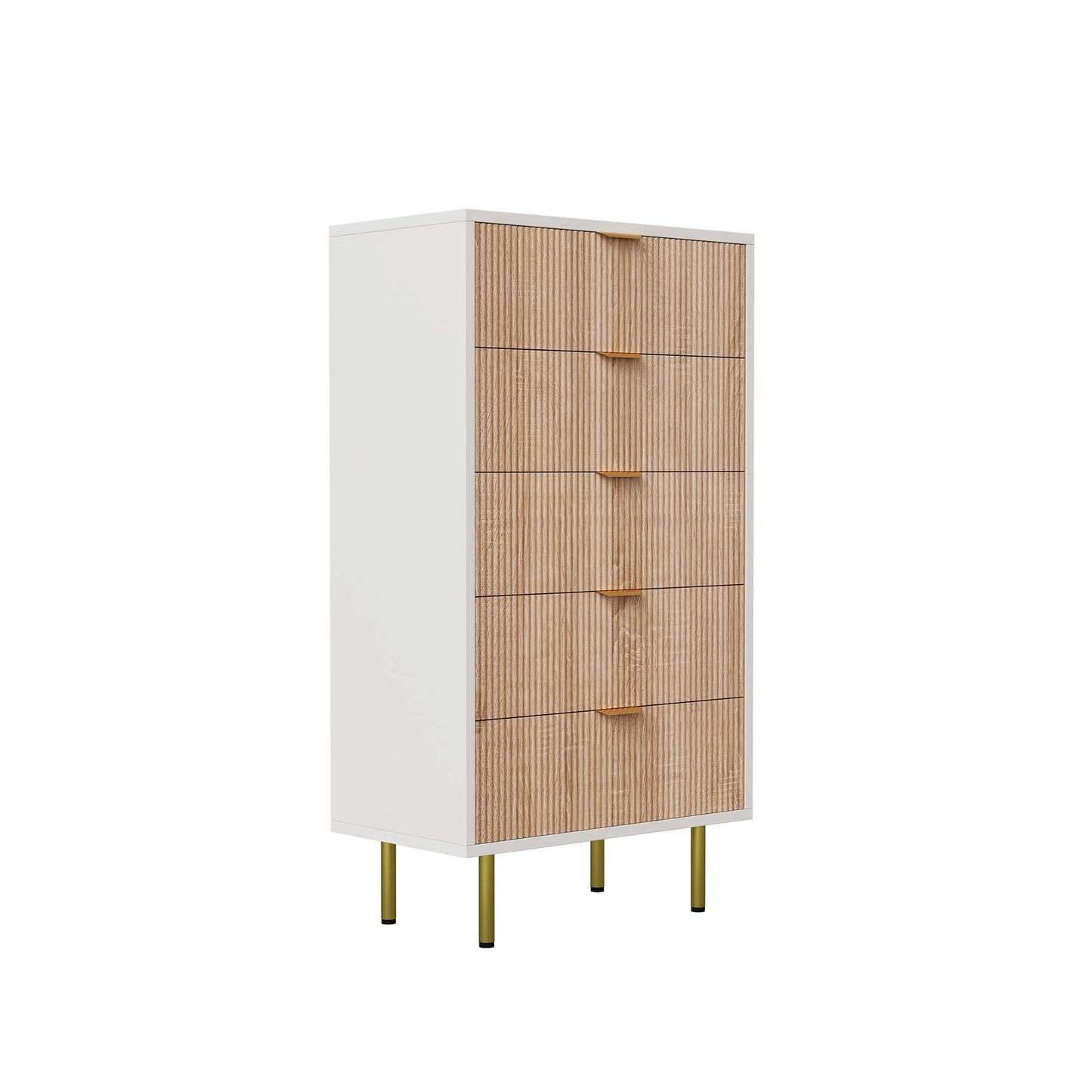 Anajqaqia Nachttisch Massivholz 5 Schubladen Goldene Beine