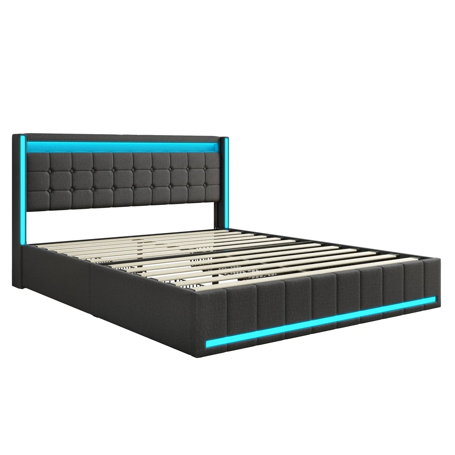 Bett 140x200cm Mit 4 Schubladen Und LED RGB Beleuchtung App Steuerbar
