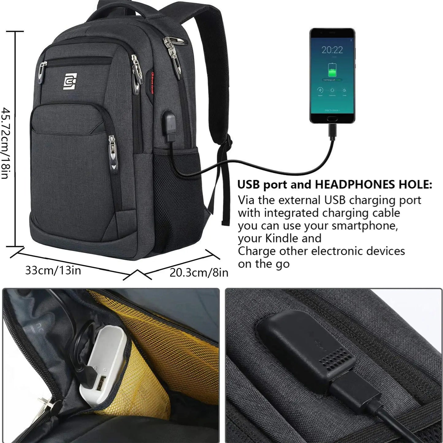 Große Kapazität Rucksack : Laptop Rucksack besitzt mehr als 20 unabhängige Taschen für viel Stauraum und können Powerbank, A4-Ak by Golden Bridge Store