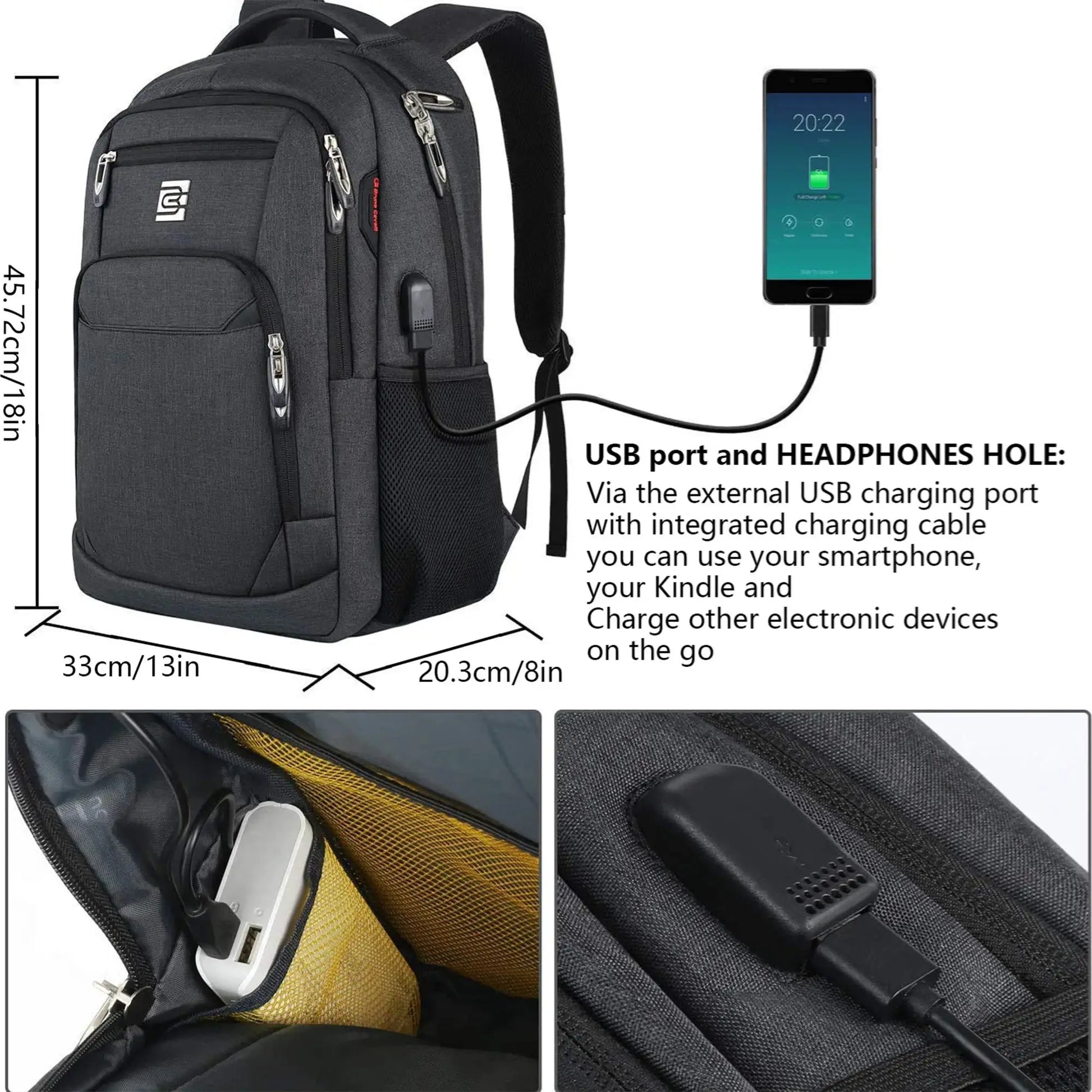Große Kapazität Rucksack : Laptop Rucksack besitzt mehr als 20 unabhängige Taschen für viel Stauraum und können Powerbank, A4-Ak by Golden Bridge Store