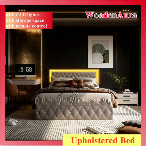 Polsterbett 140x200 cm Doppelbett Mit LED Kopfteil Und Stauraum