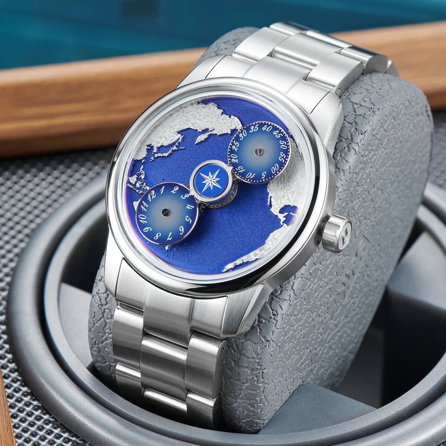 Earth automatic watch unique earth design stainless steel waterproof luminous dial