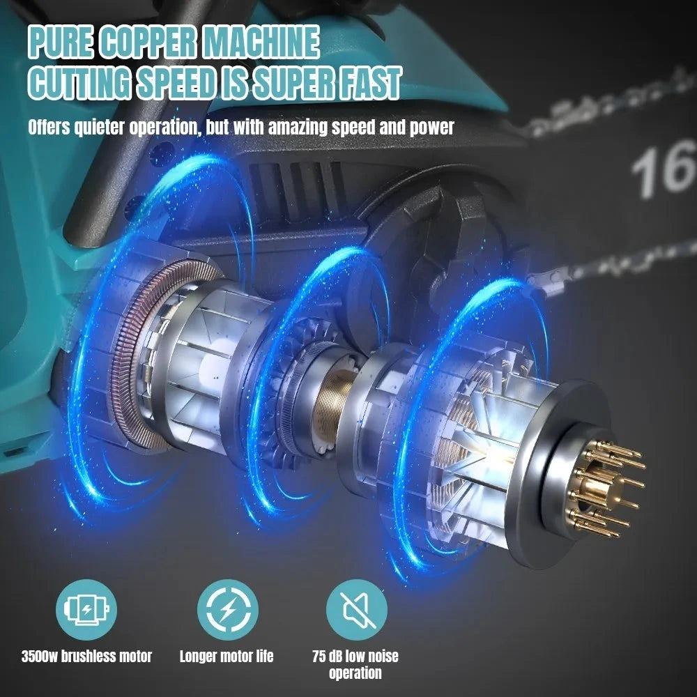 OWJHE Kettensäge Bürstenlos - 16 Zoll Sägeblatt 18V Akku Ölschmierung by Golden Bridge Store