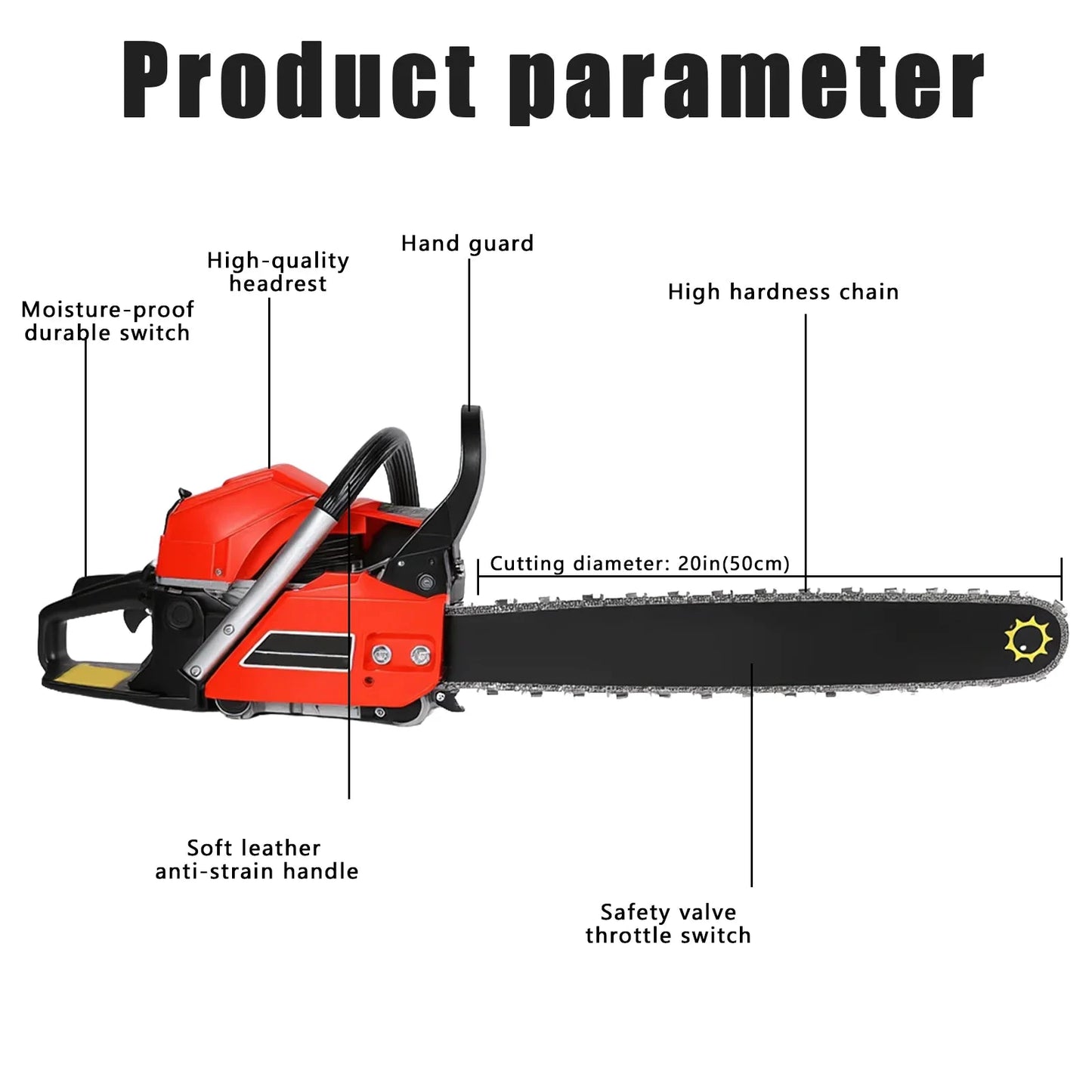 OWJHE 20-Zoll Elektro-Kettensäge - Hubraum 80 cm³, Leistung 9800 W, Schnitt 50 cm by Golden Bridge Store