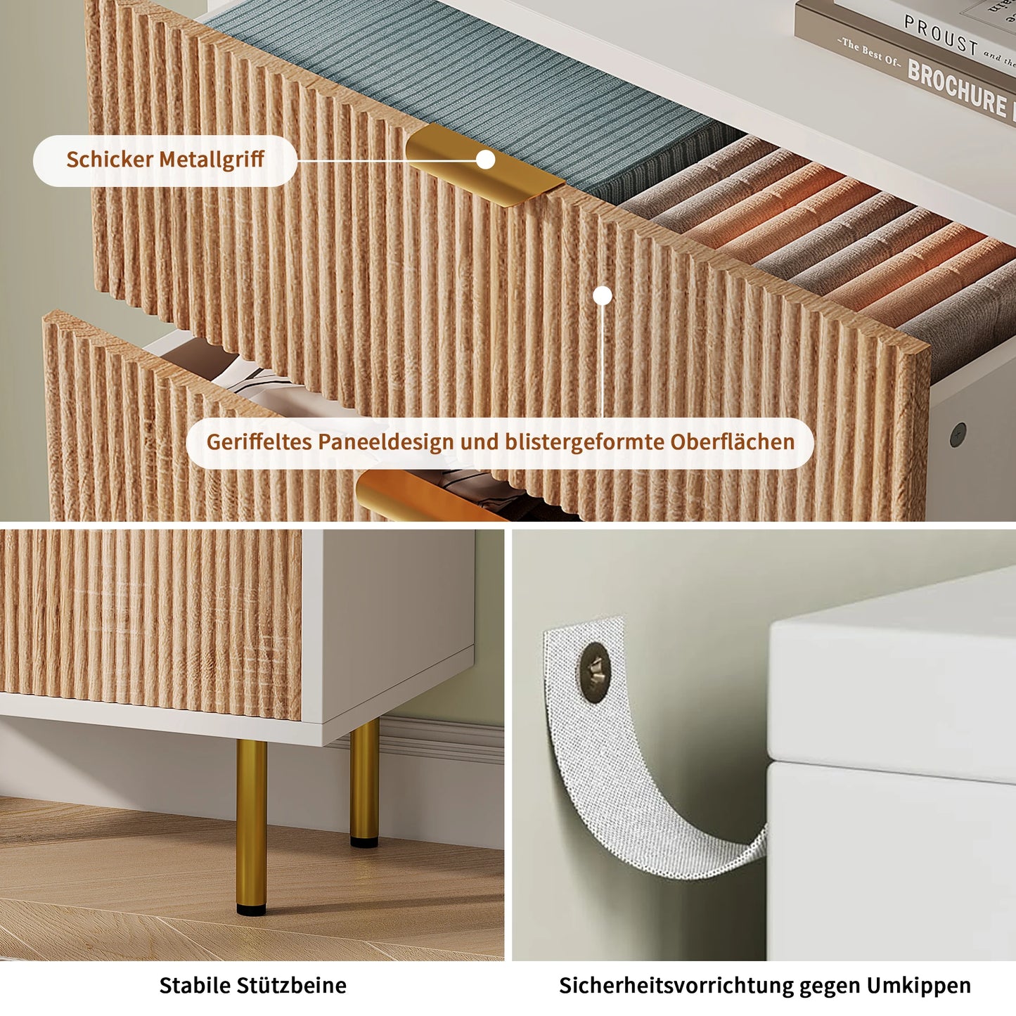 Anajqaqia Nachttisch Massivholz 5 Schubladen Goldene Beine