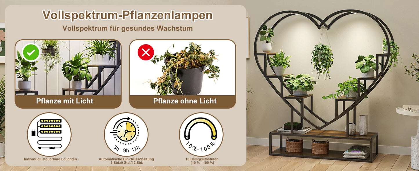WoodenAura Pflanzenständer 9 Ebenen 138 cm Metallrahmen Holzregal