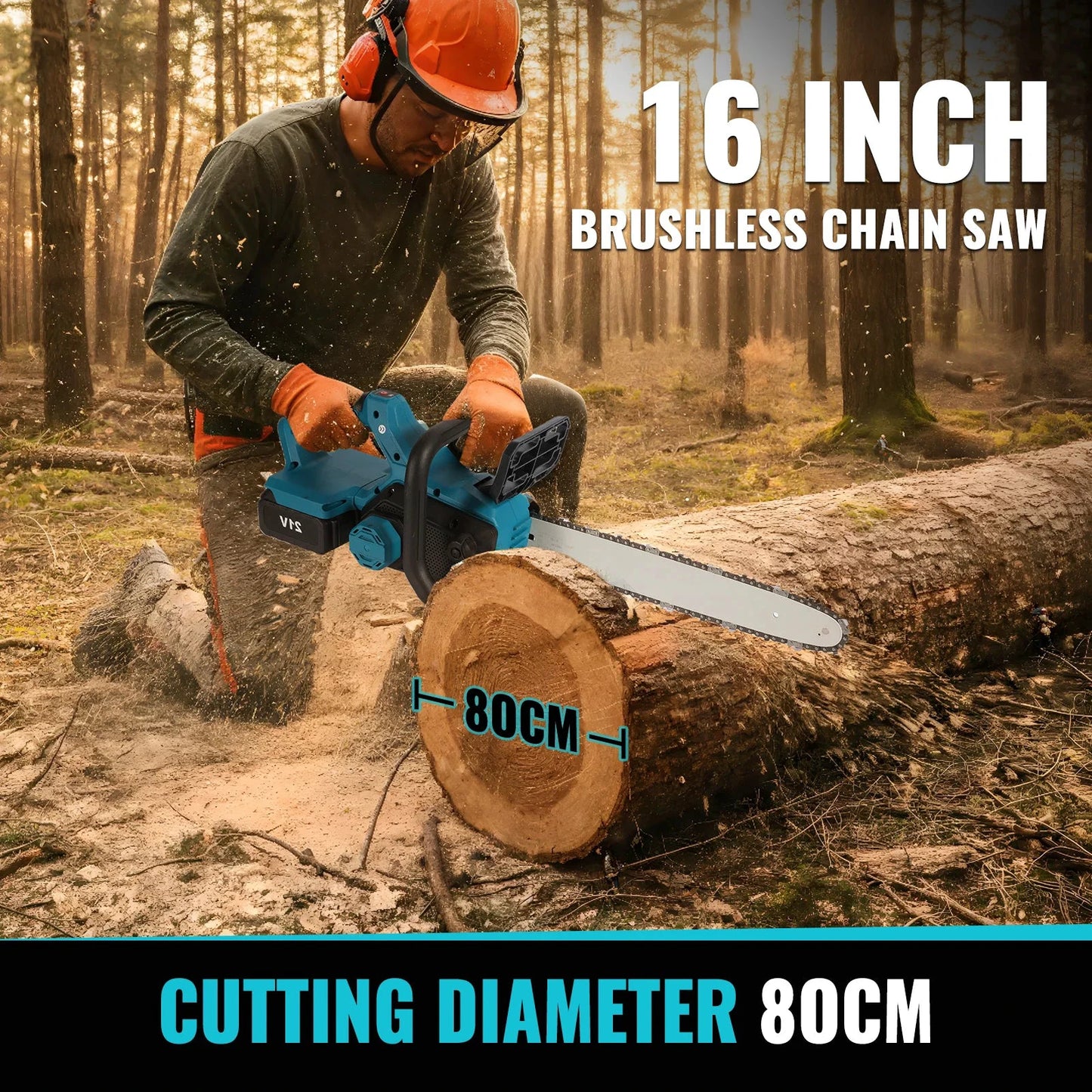 TKKEACEM Kettensäge Bürstenlos - 18V Akku 16 Zoll Führungsschiene 20 m pro Sekunde by Golden Bridge Store