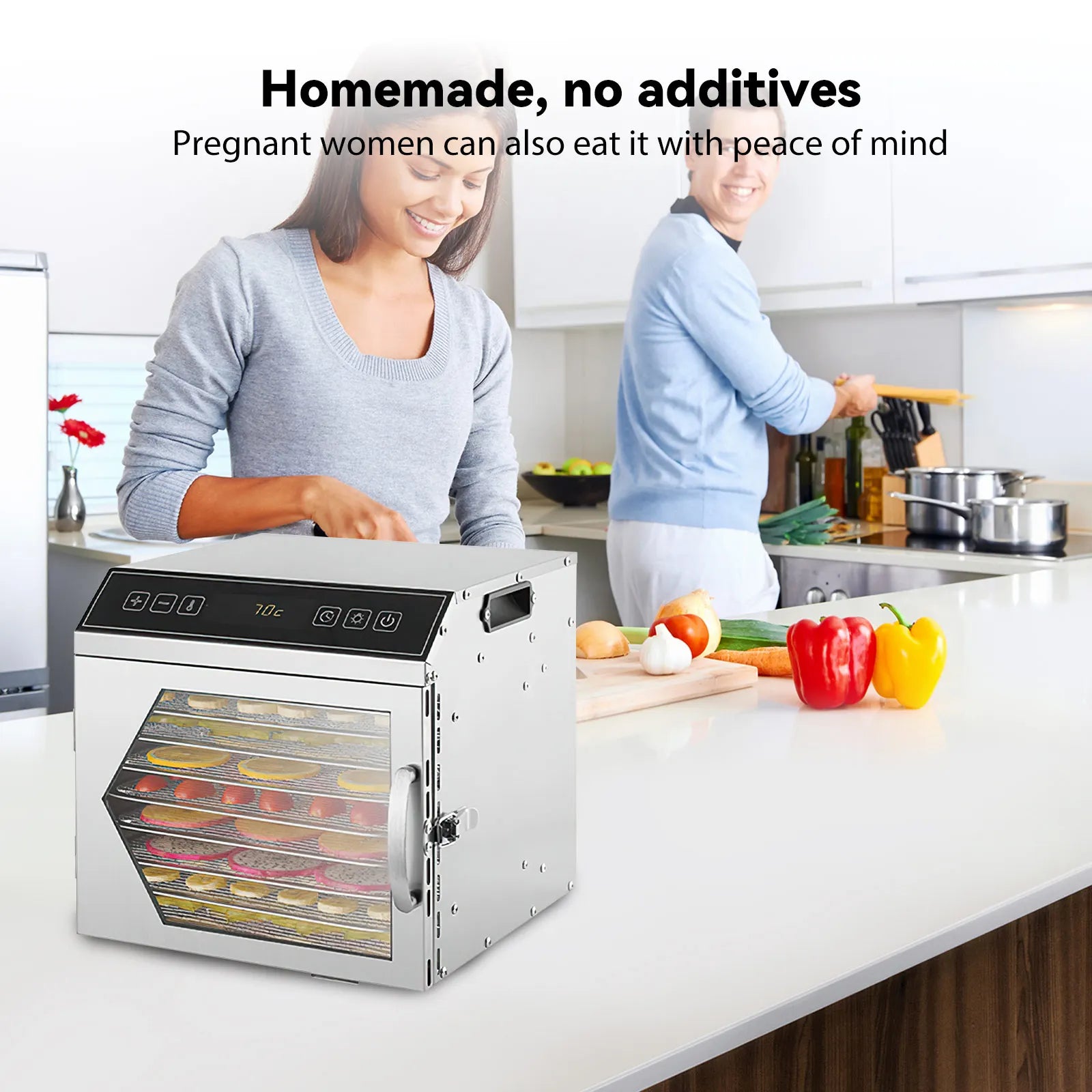 TKKEACE Dörrgerät Edelstahl 8-Fach - Kapazität 8 Tabletts, 800W Kompakt by Golden Bridge Store