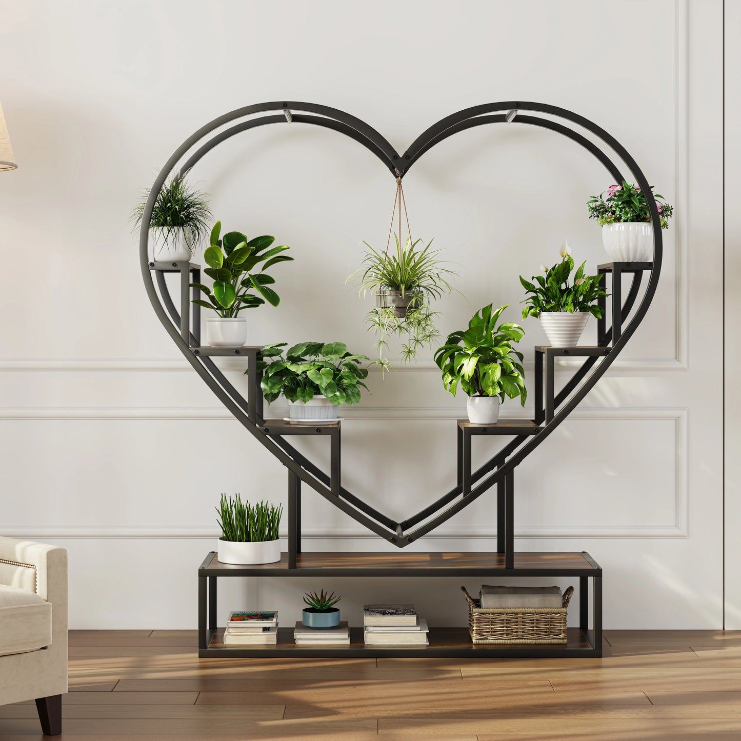 WoodenAura Pflanzenständer 9 Ebenen 138 cm Metallrahmen Holzregal