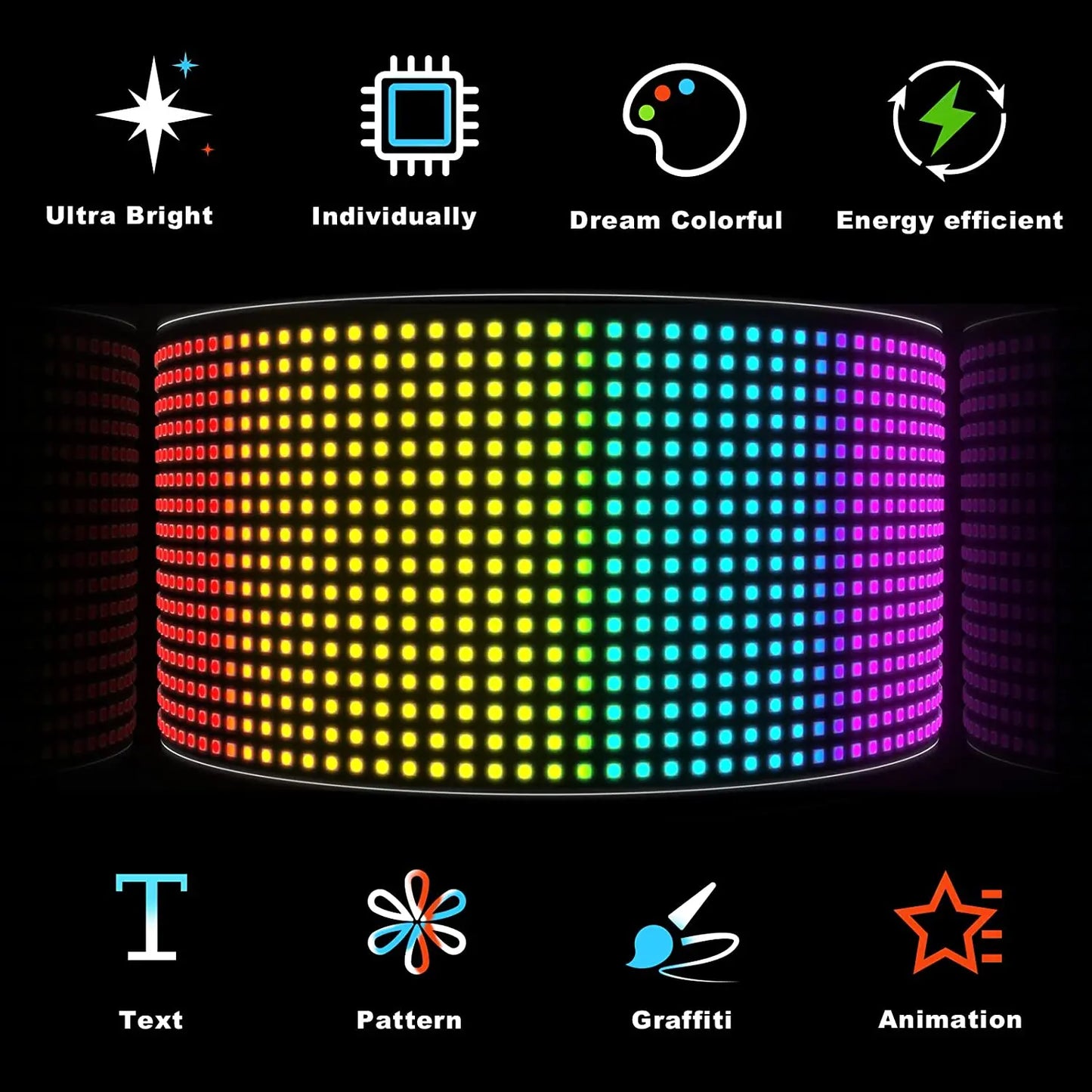 LED-Matrix-Pixel-Panel, Scrollendes Helliges Werbe-LED-Schild, Flexibles USB 5V LED-Auto-Schild Bluetooth-App-Steuerung