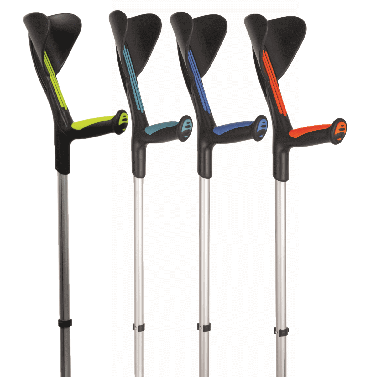 Cârjă modernă pentru antebraț Advance – ergonomică și ușoară (0,51 kg), reglabilă pe înălțime (77–98 cm), încărcabilă până la 140 kg, bi-injectată cu prindere din elastomer și vârf antiderapant.