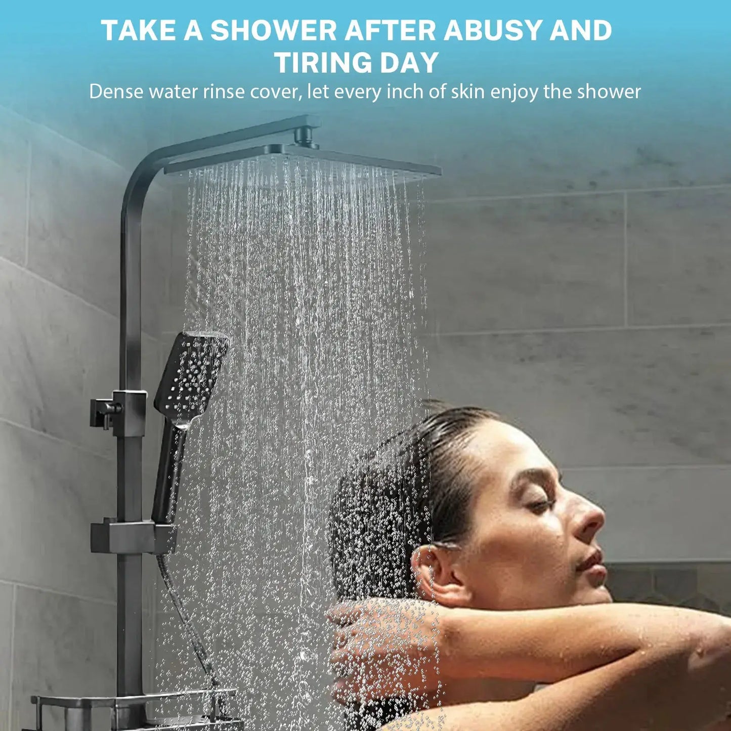 Regendusche-Badezimmerarmatur-Set mit Bidet, wandmontiert, Edelstahl, Warm- und Kaltwasser-Mischsystem mit Ablage, Wannenauslauf by Golden Bridge Store