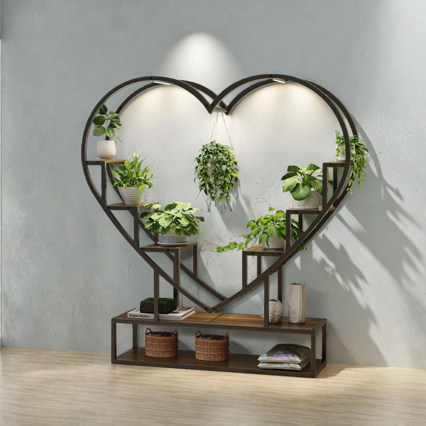 WoodenAura Pflanzenständer 9 Ebenen 138 cm Metallrahmen Holzregal