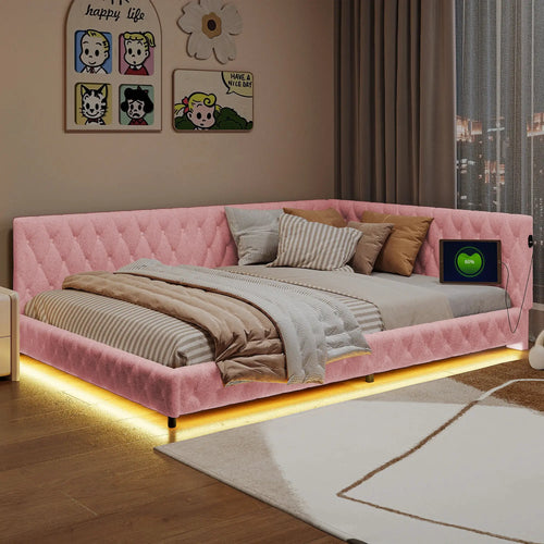 Tagesbett Gepolstert 140x200 cm Mit LED Licht In Rosa