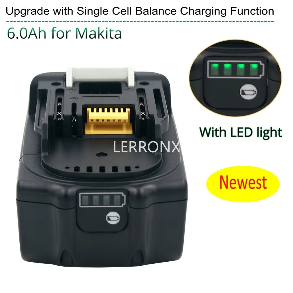 Latest Upgraded BL1860 Rechargeable Battery 18 V 6000mAh Lithium for Makita 18V Battery BL1840 BL1850 BL1830 BL1860B LXT 400