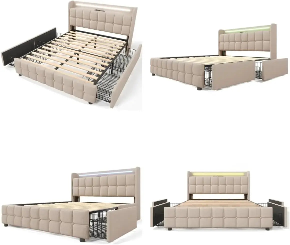 Doppelbett 160x200 cm Mit LED-Beleuchtung Und 4 Schubladen