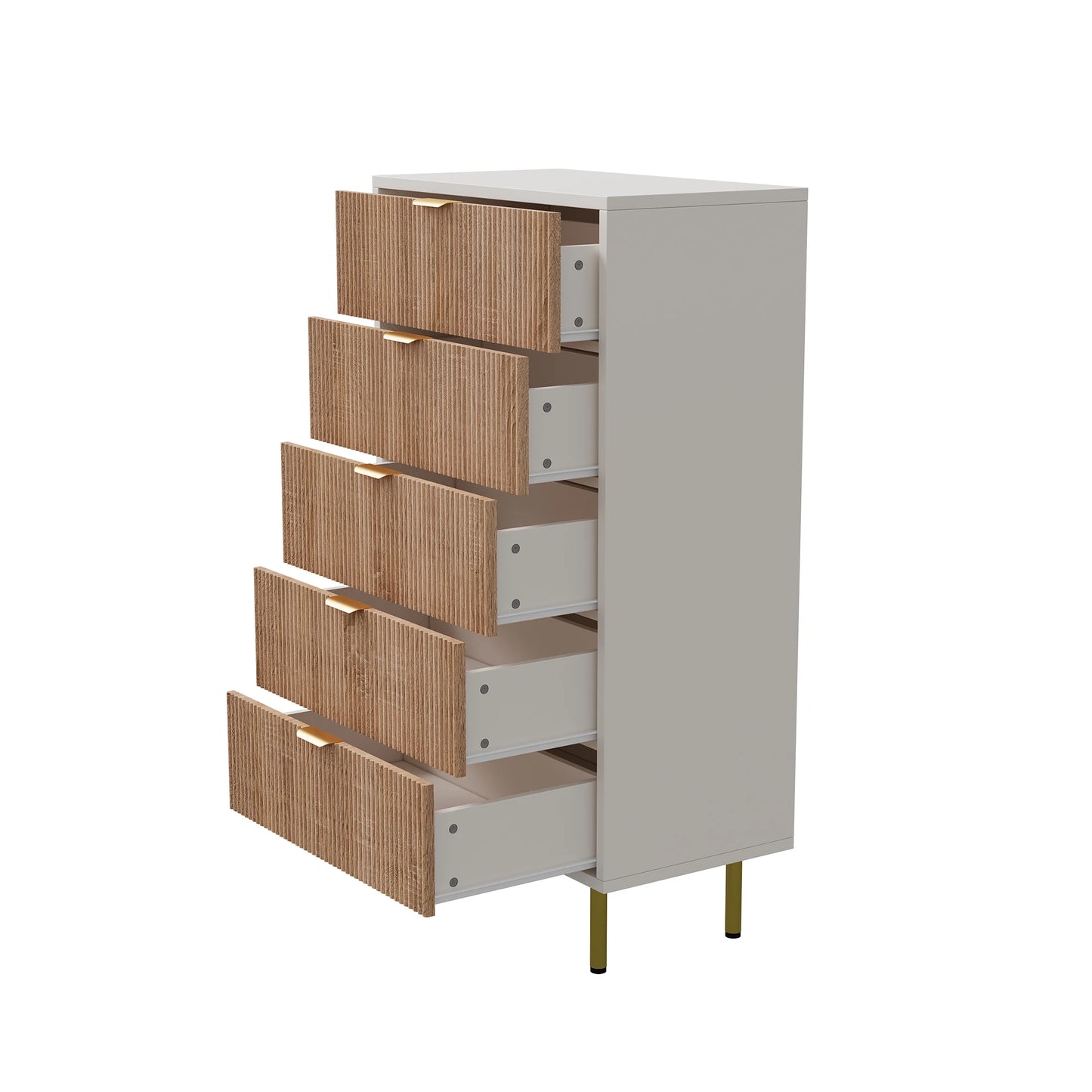 Anajqaqia Nachttisch Massivholz 5 Schubladen Goldene Beine