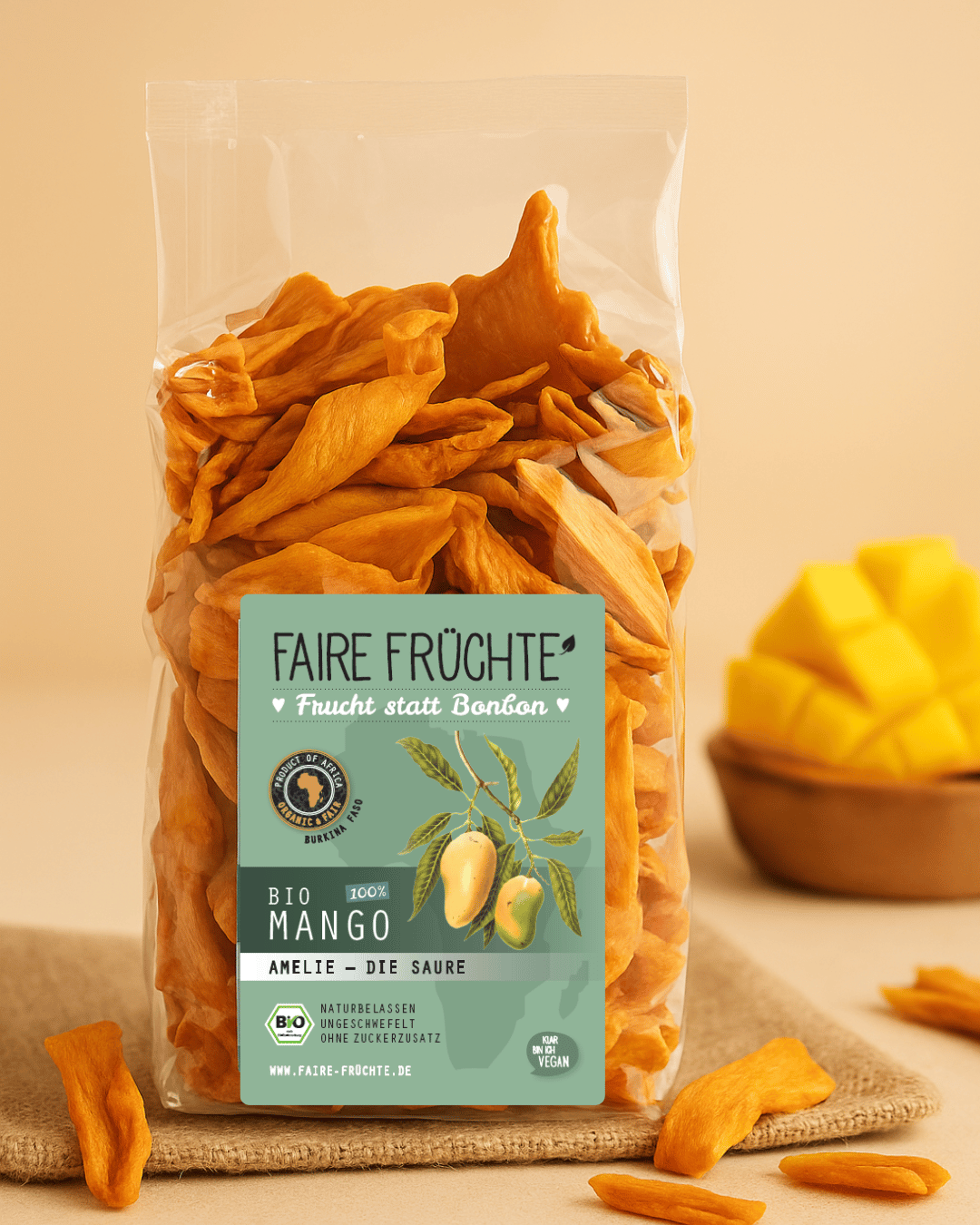 Fâșii de mango acru Amelie Bio - Capacitate 500g, Vegane