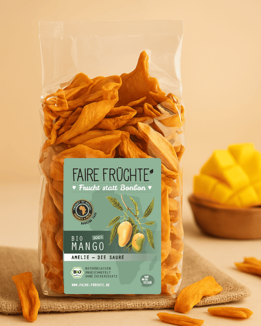 Fâșii de mango acru Amelie Bio - Capacitate 500g, Vegane