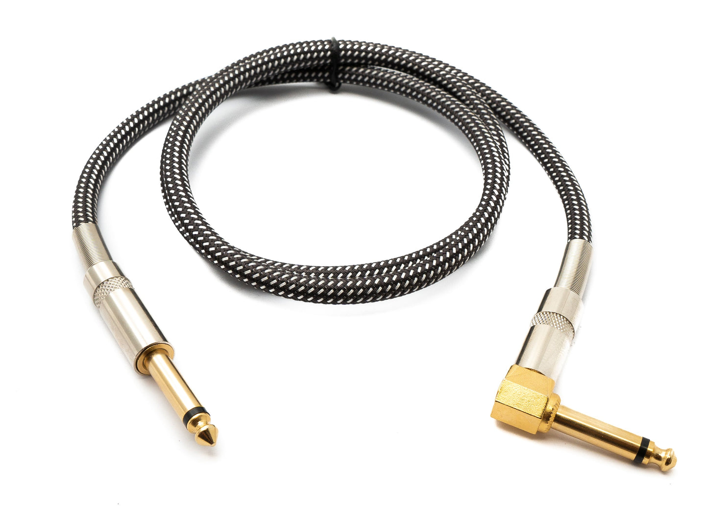 SYSTEM-S Audio Kabel 100 cm 6.35 mm Klinke Stecker zu Stecker Winkel Nylon geflochten Knickschutz AUX