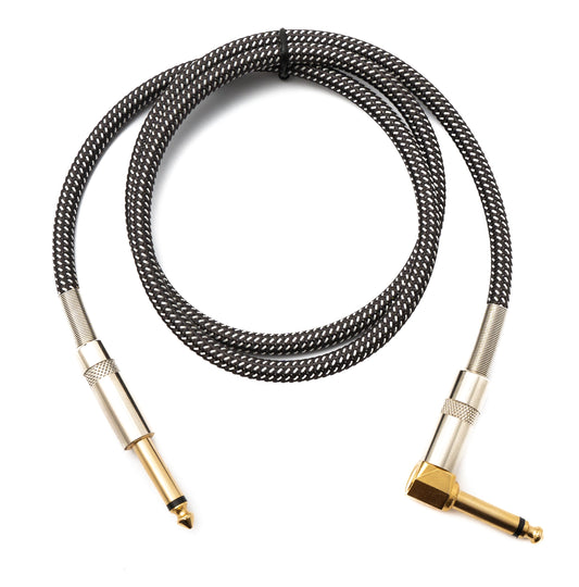 SYSTEM-S Audio Kabel 100 cm 6.35 mm Klinke Stecker zu Stecker Winkel Nylon geflochten Knickschutz AUX